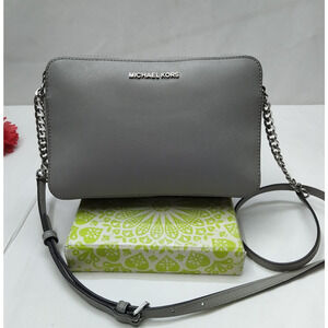 Michael Kors Gray Leather Zipper Closure Crossbody Bag